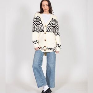 NWT Brunette The Label  Fairisle Oversized Button Up Cream Olive Cardigan Medium